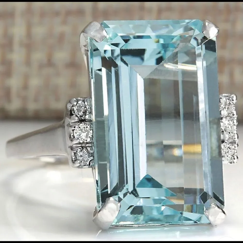 🔹New Beautiful 925 Silver Aquamarine Ring 🔹